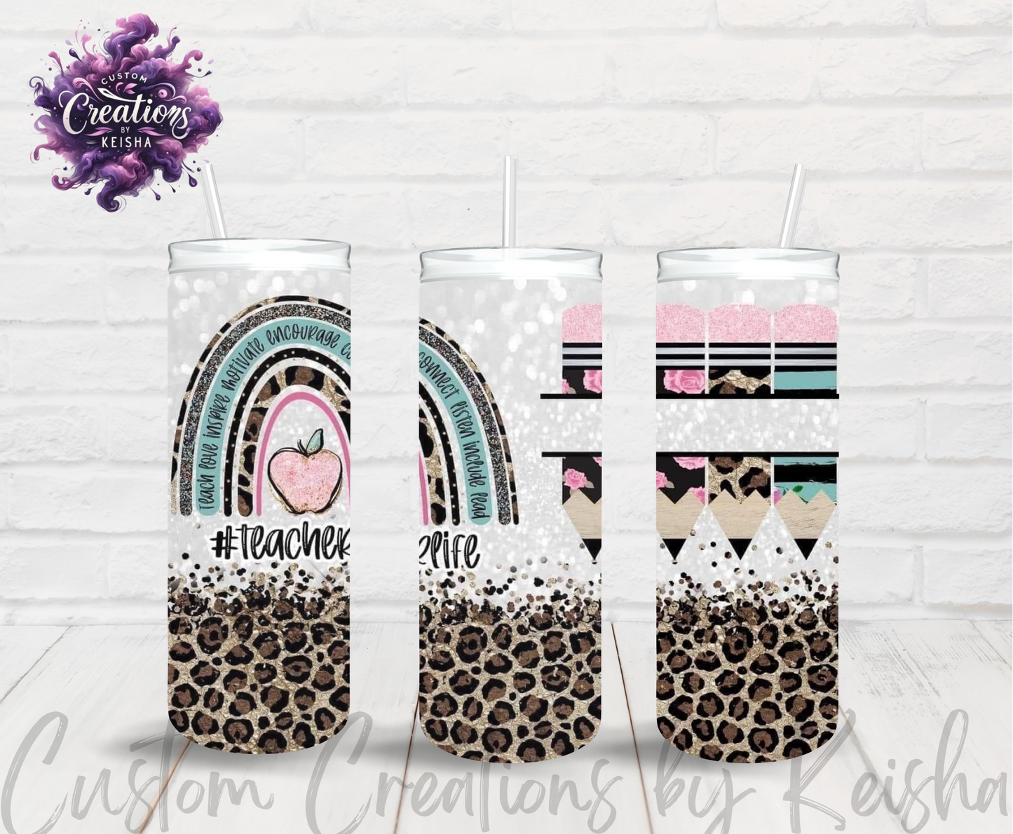 Teacher 20oz Glittered Sublimation Tumblers