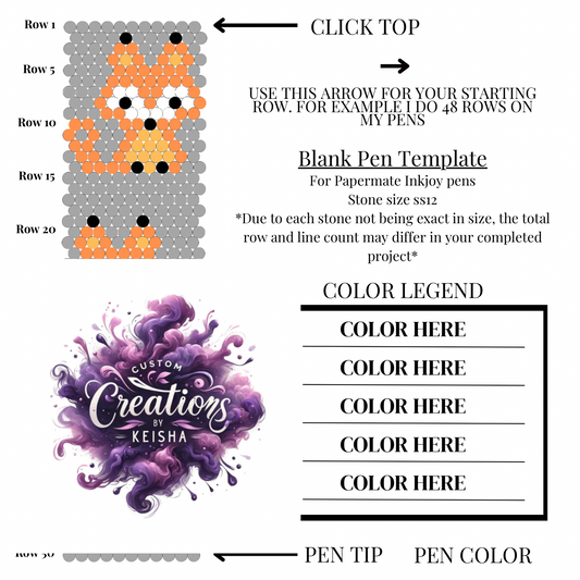 Foxy Fox Rhinestone Pen Template