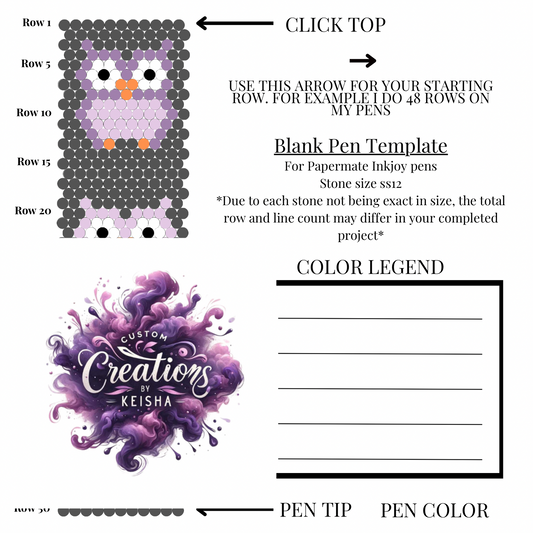 Owl Rhinestone Pen Template