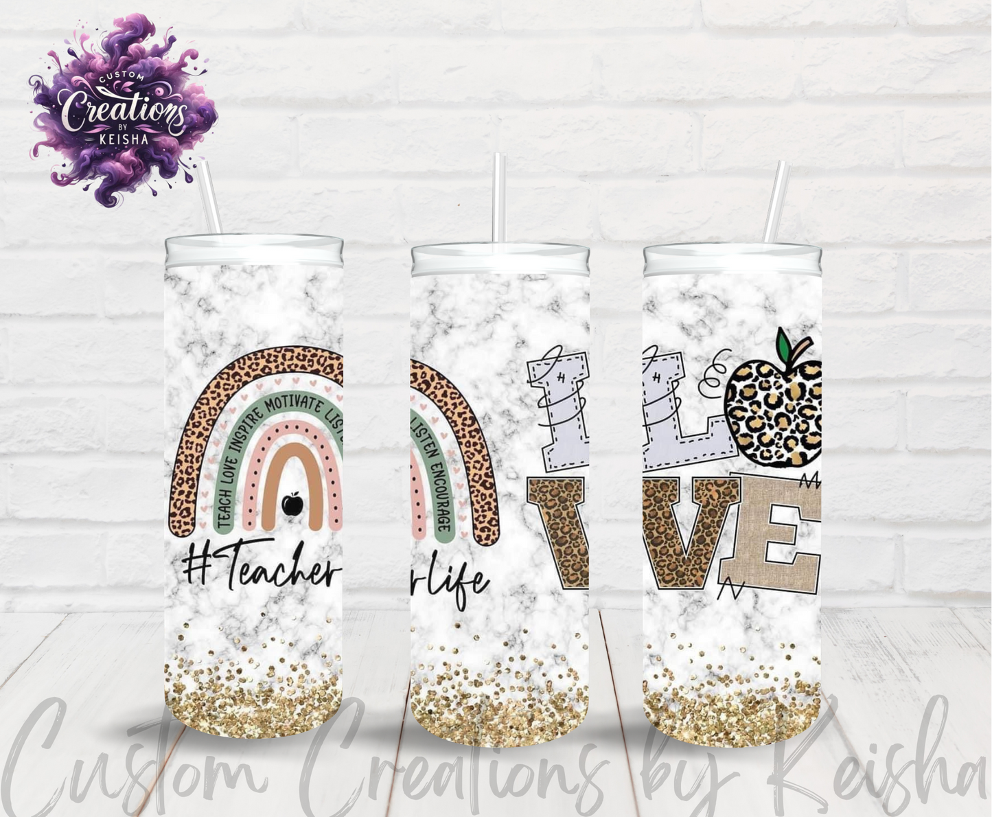 Teacher 20oz Glittered Sublimation Tumblers