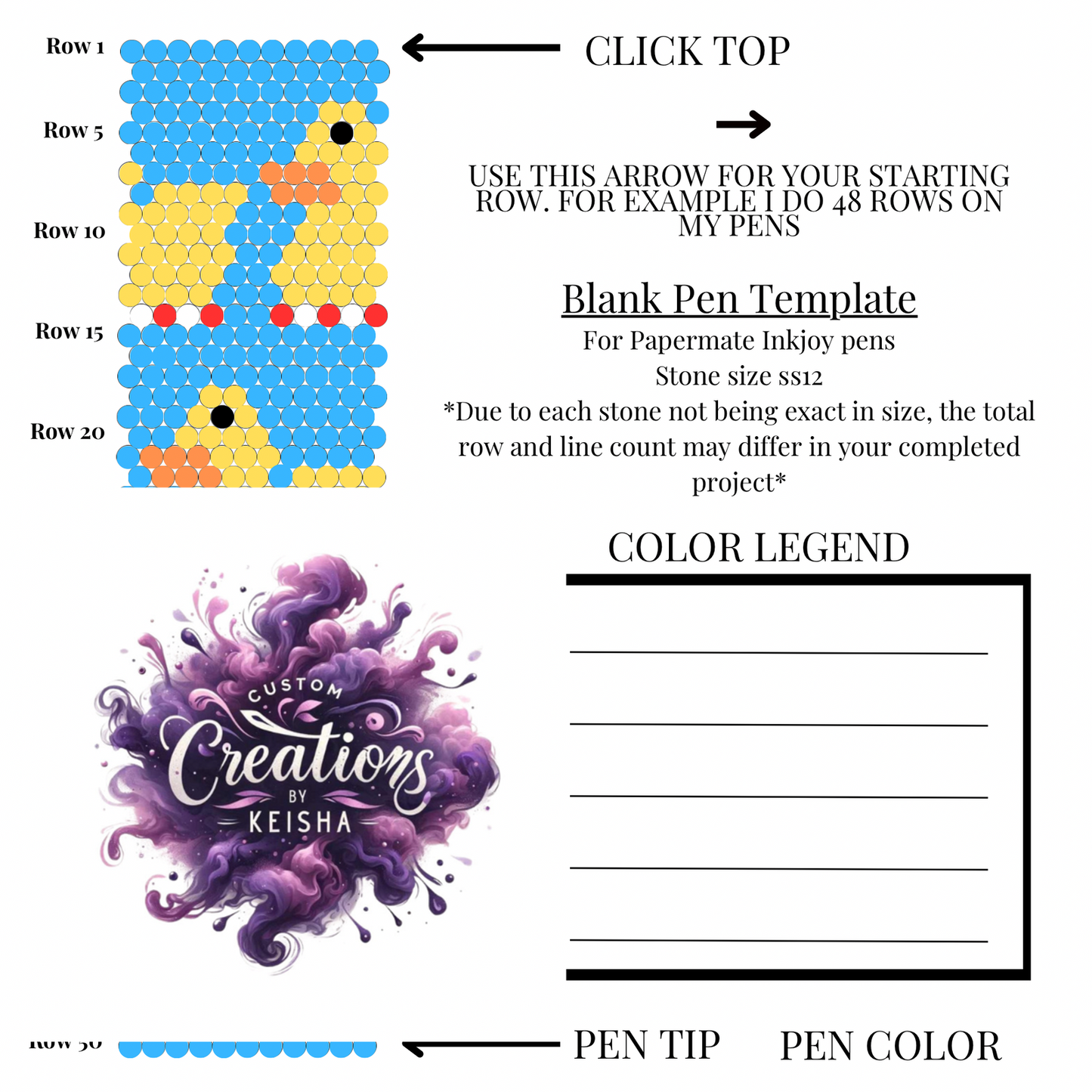 Rubber Duck Rhinestone Pen Template