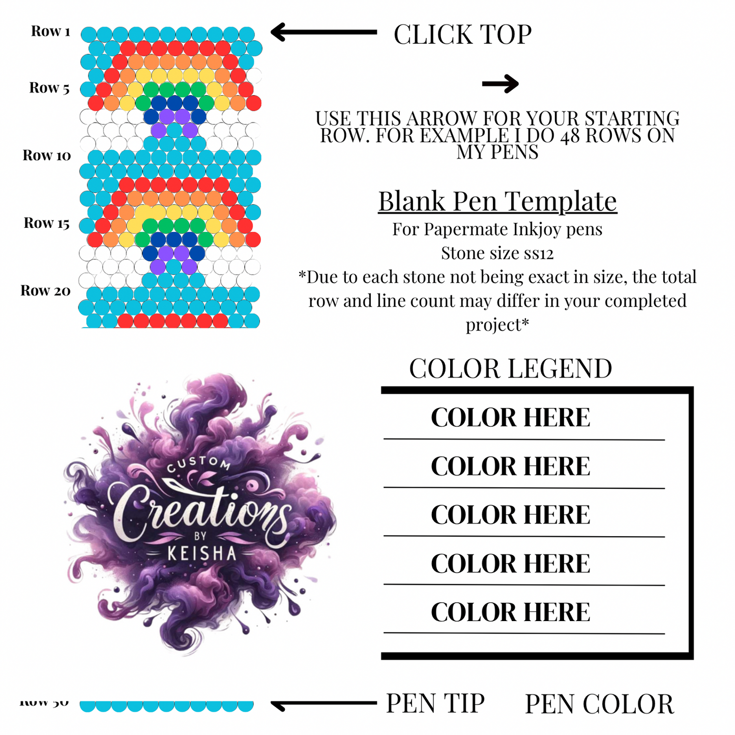 Rainbow Rhinestone Pen Template