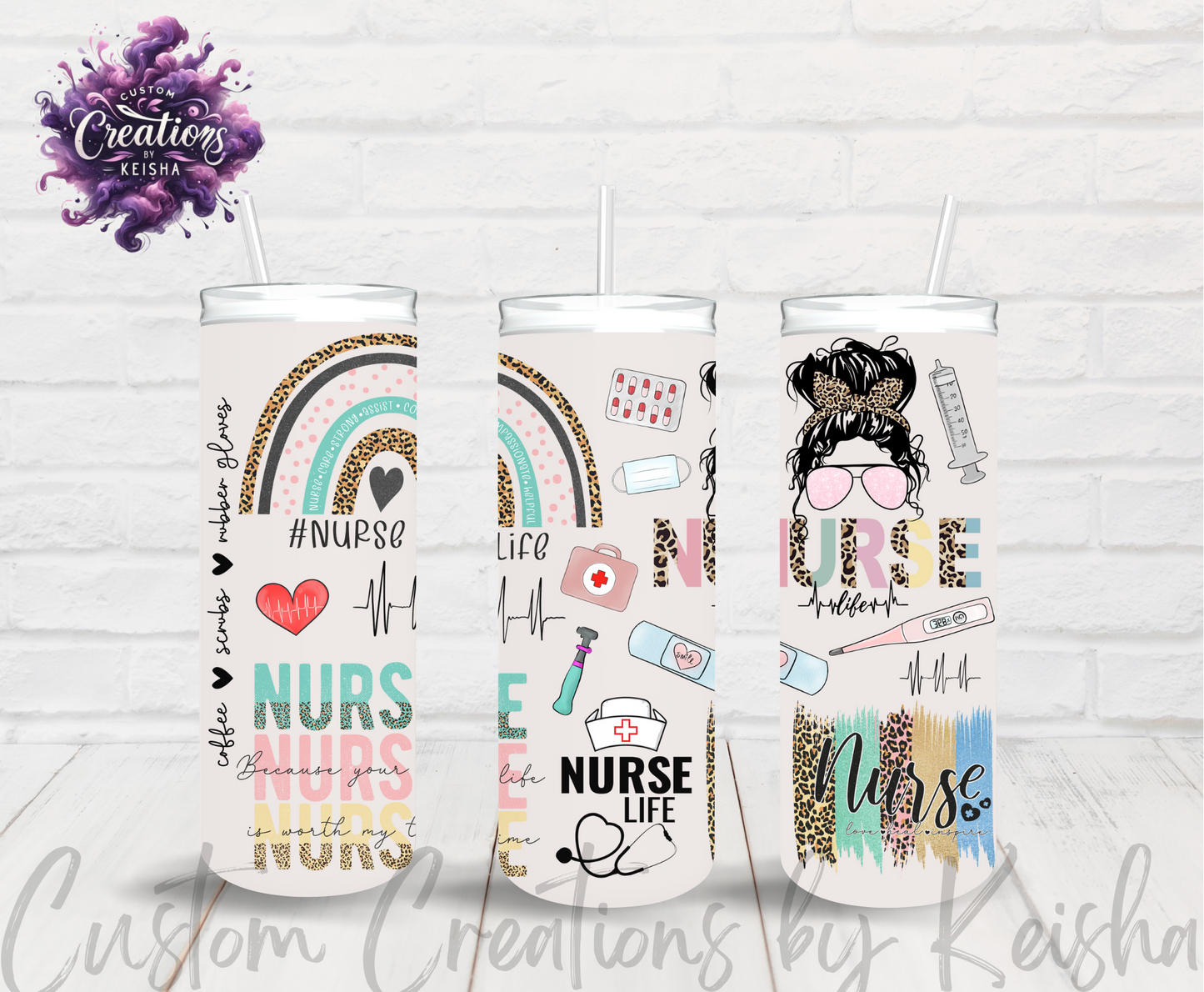 Nurse 20oz Glittered Sublimation Tumblers