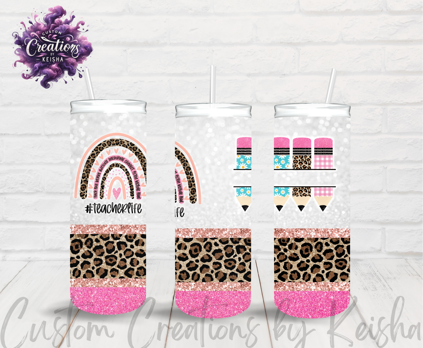 Teacher 20oz Glittered Sublimation Tumblers