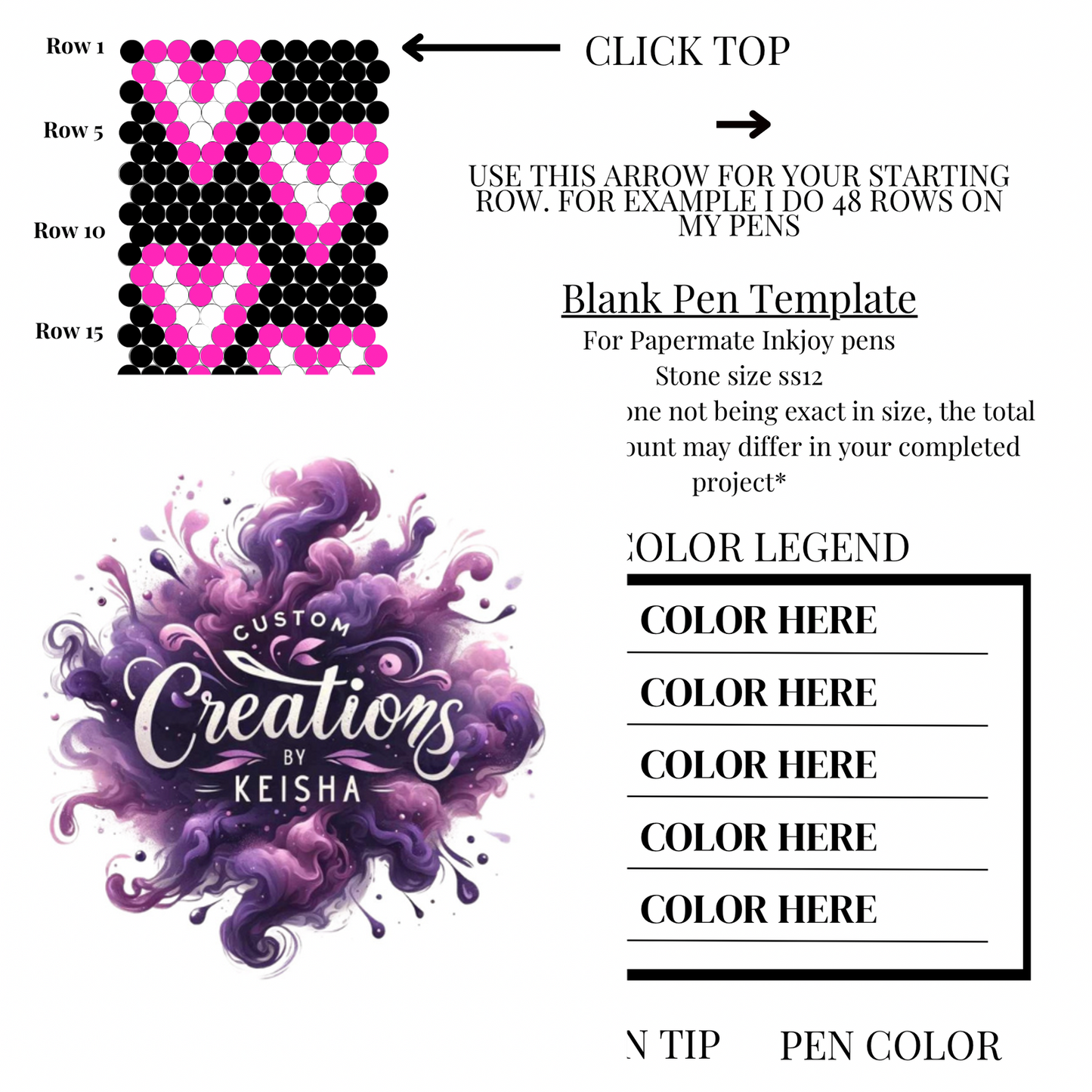 Neon Hearts Rhinestone Pen Template