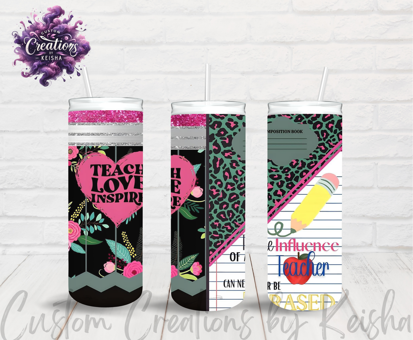 Teacher 20oz Glittered Sublimation Tumblers