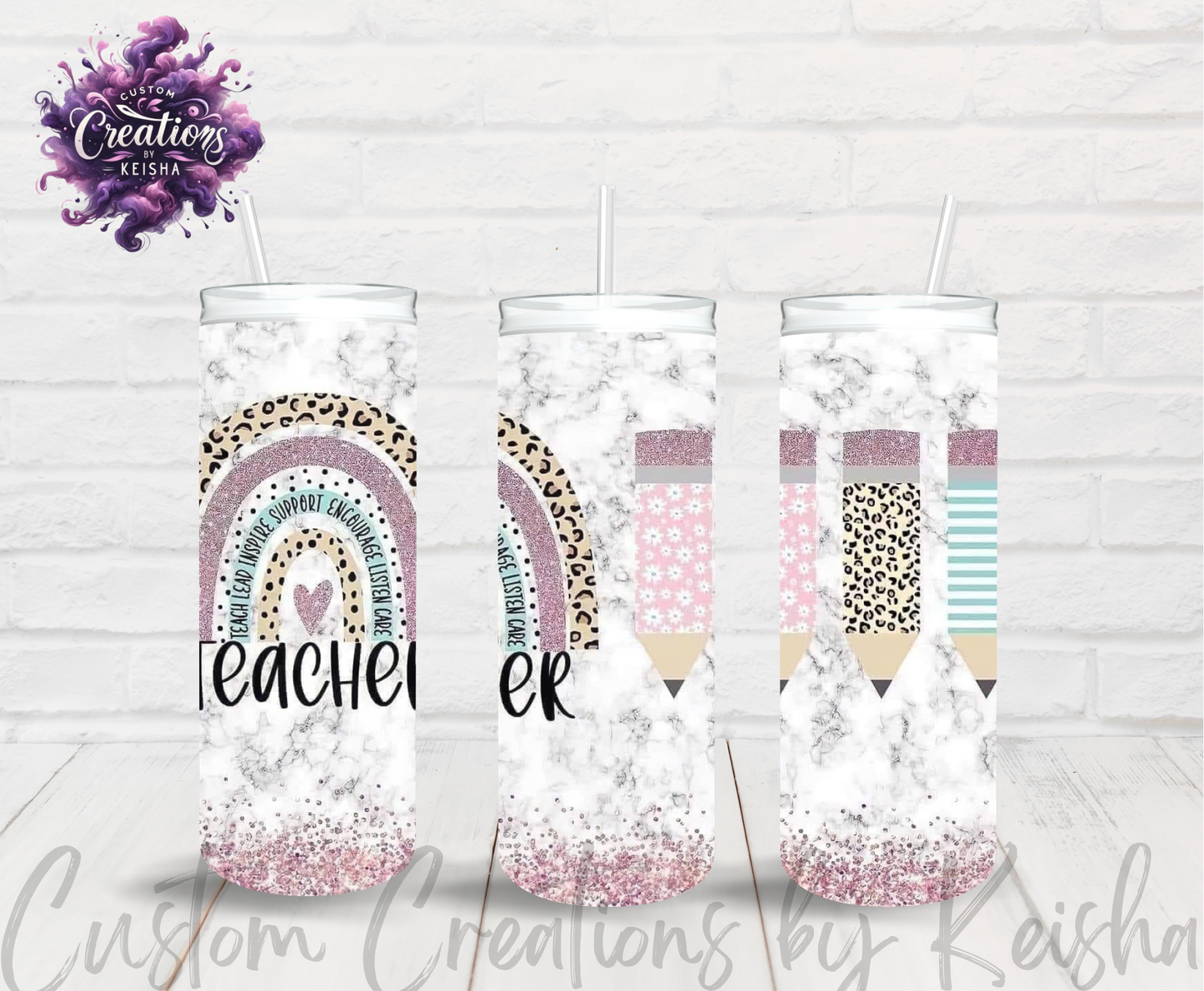 Teacher 20oz Glittered Sublimation Tumblers