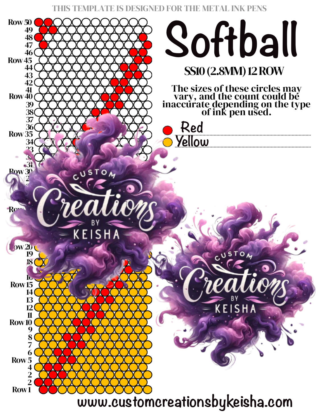 Softball Diamond Dots Pen Template