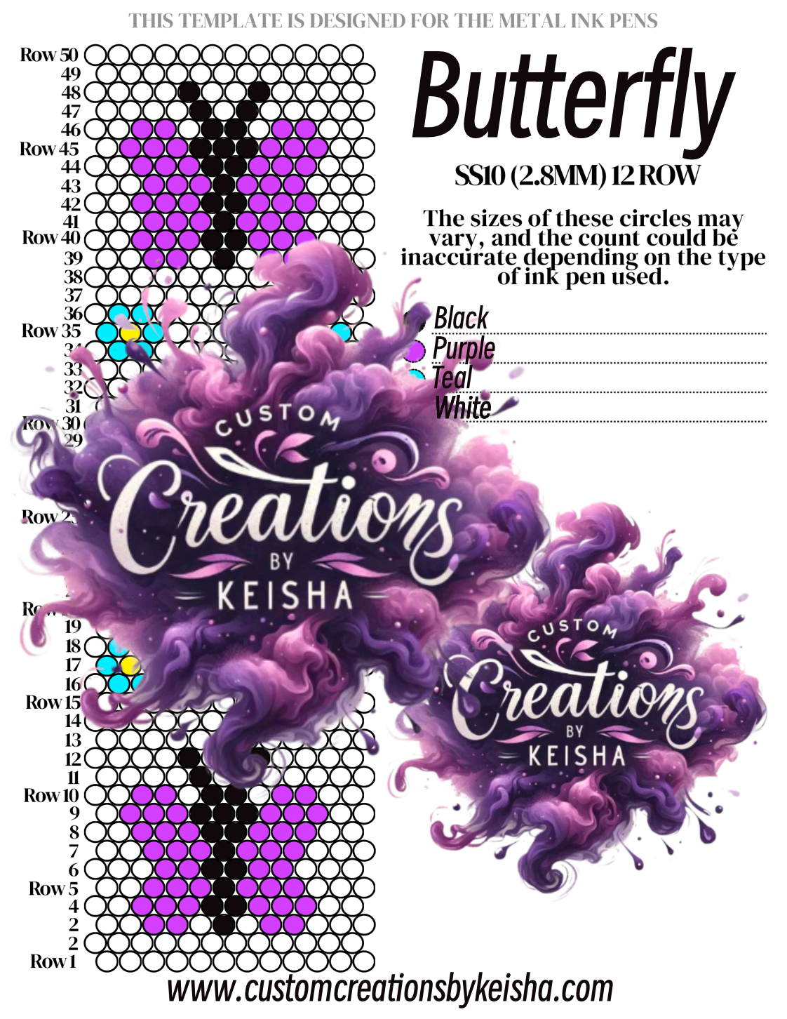 Butterfly Diamond Dots Pen Template