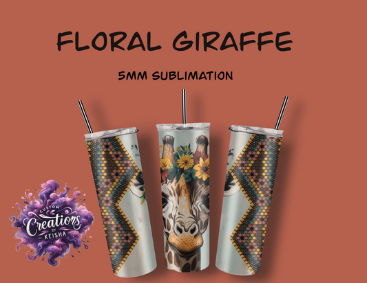 Floral Giraffe Rhinestone Tumbler Template(sublimation)