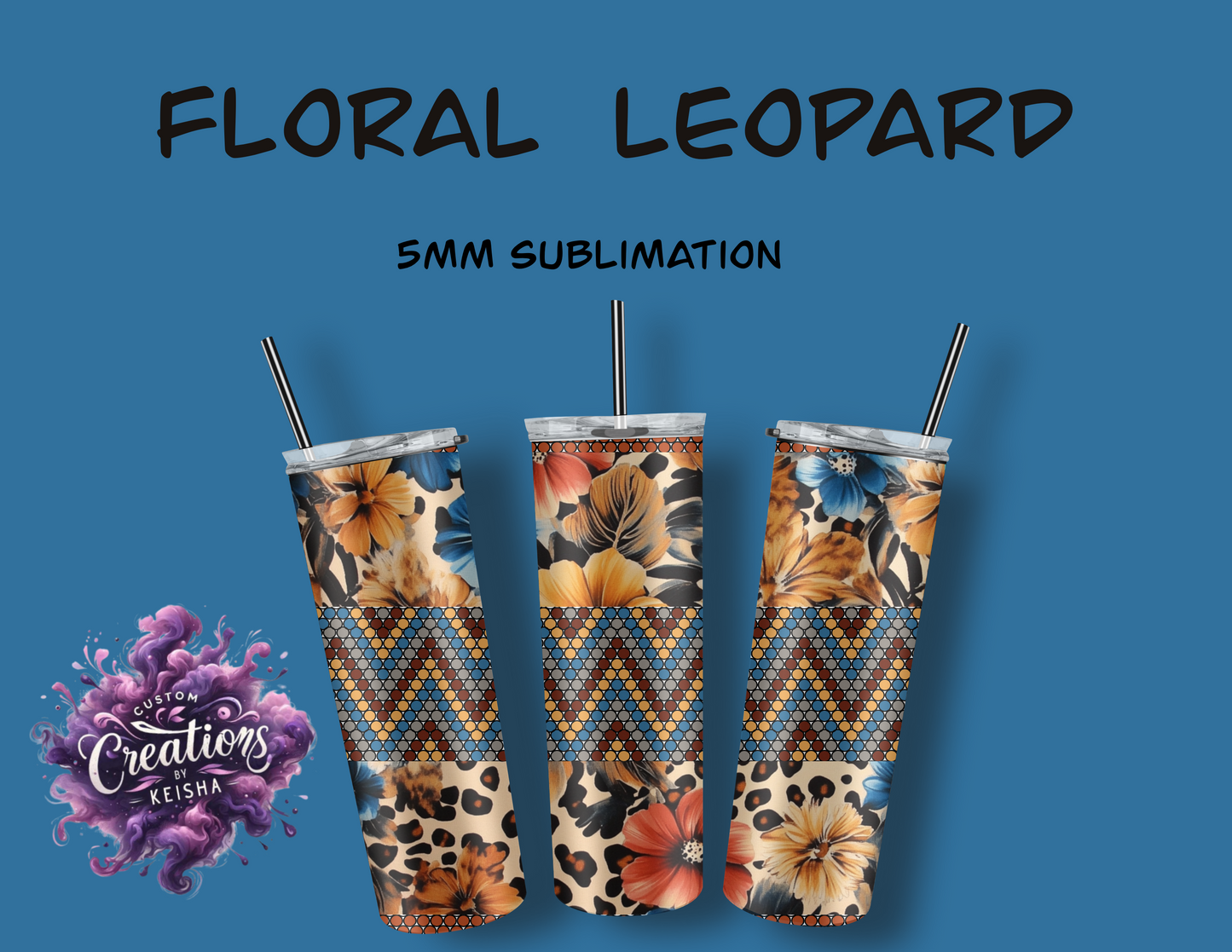 Floral Leopard Rhinestone Tumbler Template(sublimation)