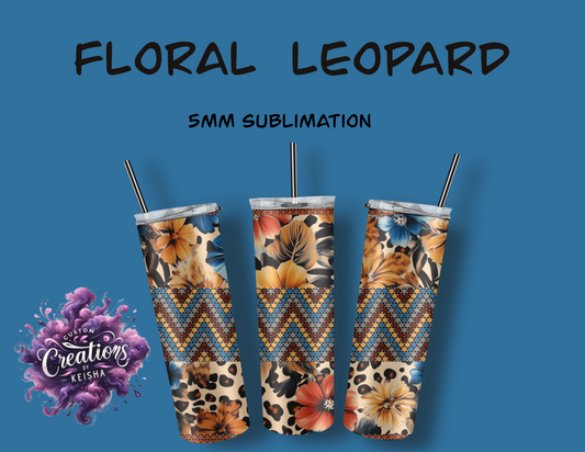 Floral Leopard Rhinestone Tumbler Template(sublimation)